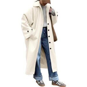 Womens Long Trench Coat Single Breasted Beige